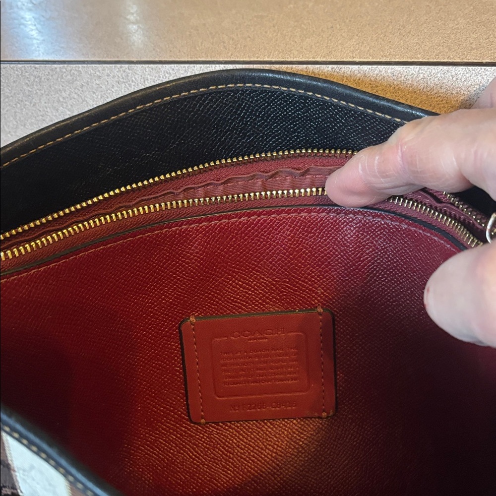 Coach Brown and Ivory Signature Stripe Tote - Picture 3 of 6